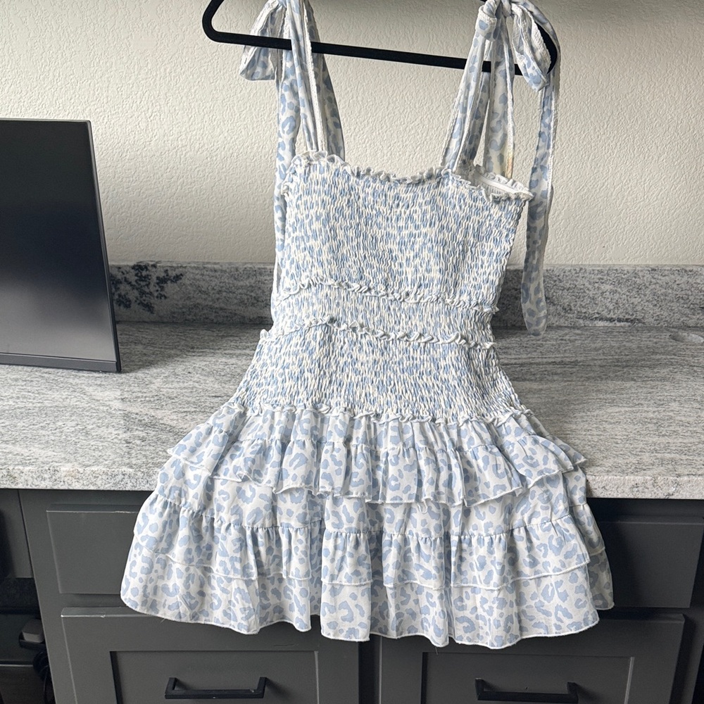 The Impeccable Pig Light Blue and White Textured Dress